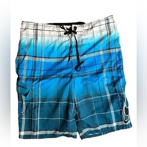 O’Neil men’s swim board shorts tie waist in blue plaid colors size 32